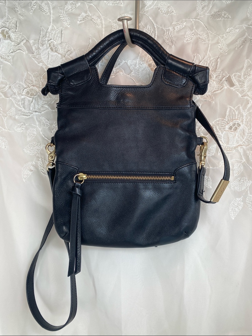 Foley + Corinna Black Leather Disco City Crossbody Bag with Gold Hardware